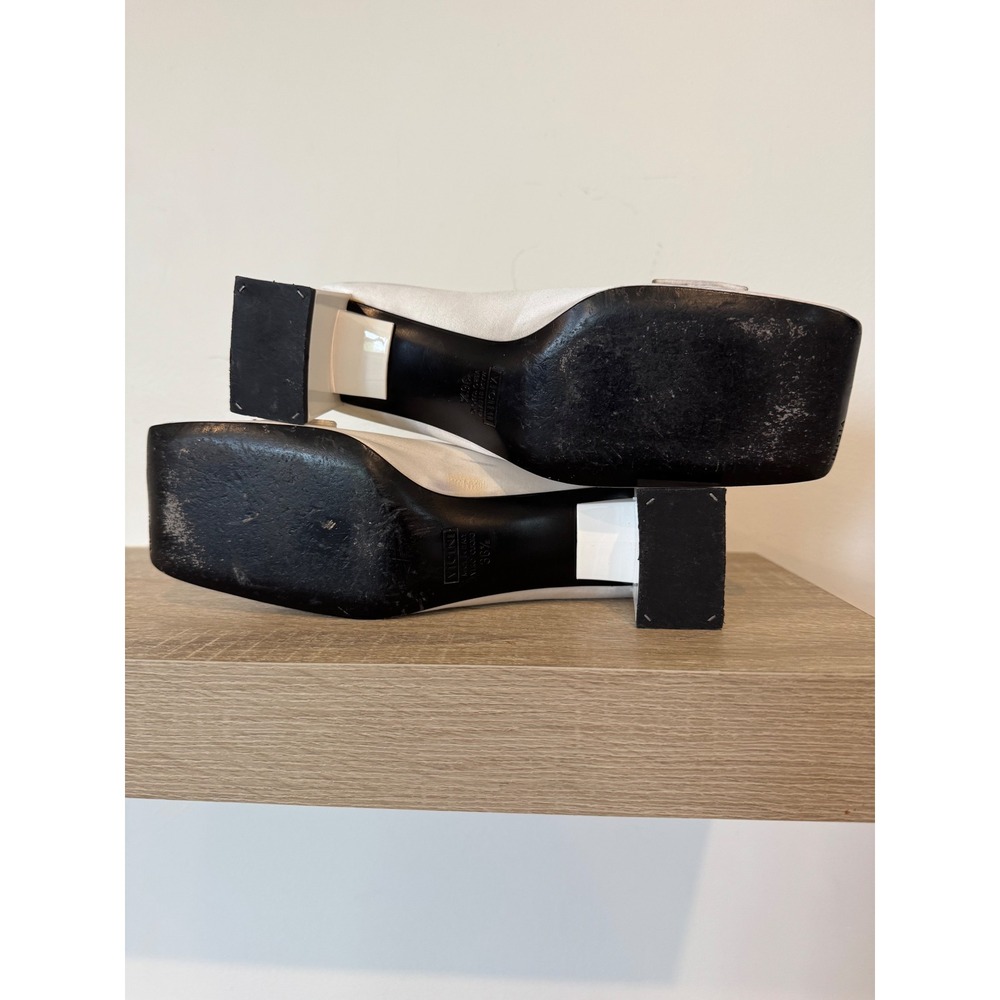 Vintage Giuseppe Zanotti Ivory Satin Square Toe Bow Block Heel Pumps Size 36.5 - Picture 12 of 16